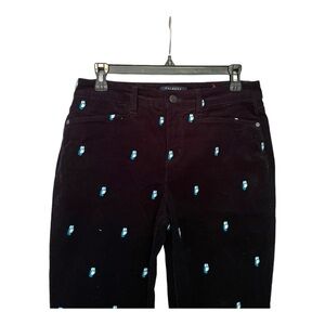 Talbots Simply Flattering 5-pocket navy blue corduroys with owl embroidery